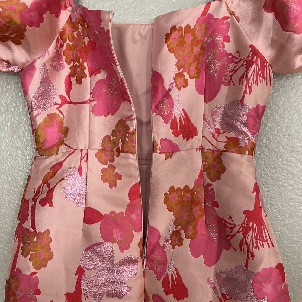 So Stunning Orange Multi Floral Jacquard Puff Sleeve Mini Dress - Picture 12 of 13